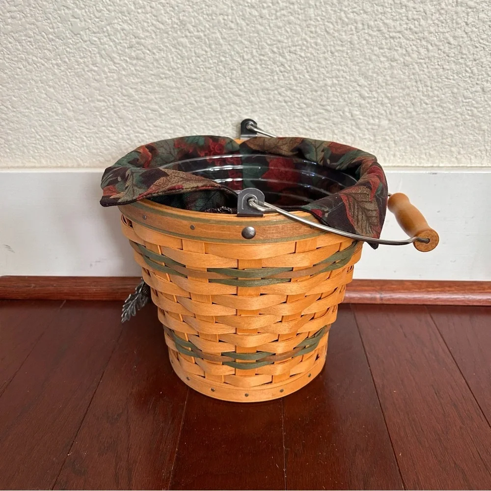 Longaberger 2002 Sage Autumn Pail Basket Set with Liner and Protector
